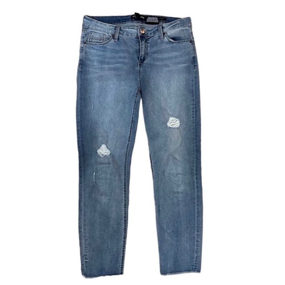Kenneth Cole Jess Skinny Distressed Mid Rise Ankle Length Jeans Blue Denim Sz 10